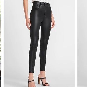 Super High Waisted Black Coated Skinny Jeans